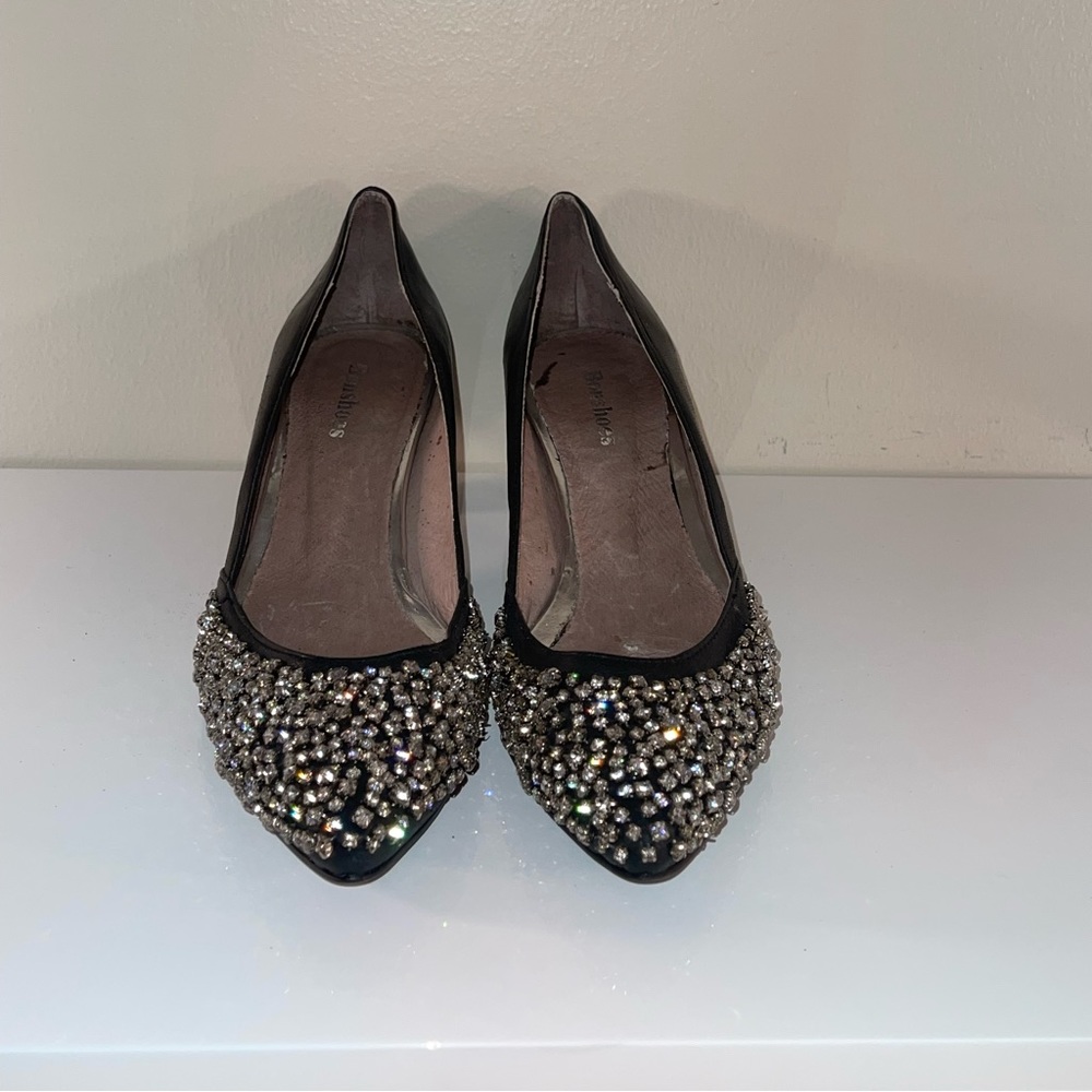 Black Leather and Rhinestone Heels